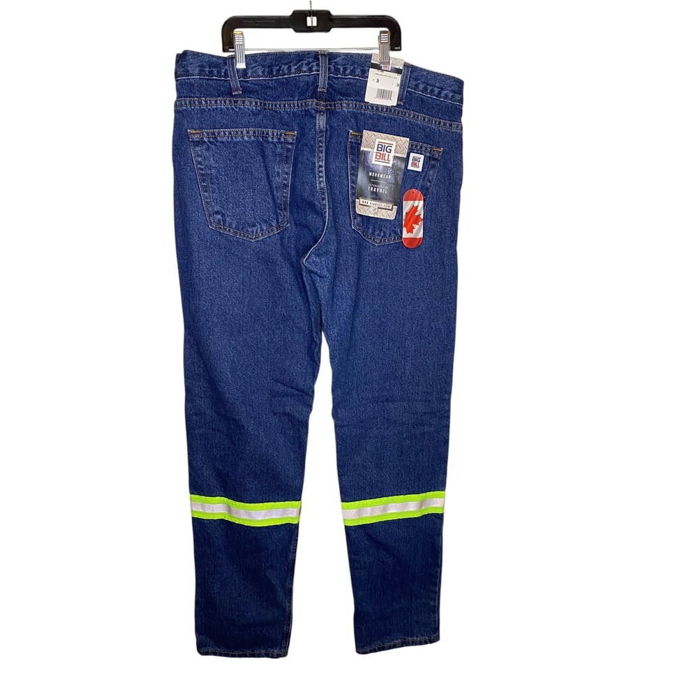 Big Bill Men 38x34 Blue Work Jeans Reflective Tape Hi-Vis Canada NWT New